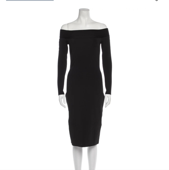 Victoria Beckham Bardot Fitted Black Dress Small Sold out New NWT Compact Shine - Picture 1 of 9
